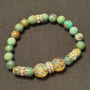 Handmade Fashion Stretch Bracelet Green Gold Crystal